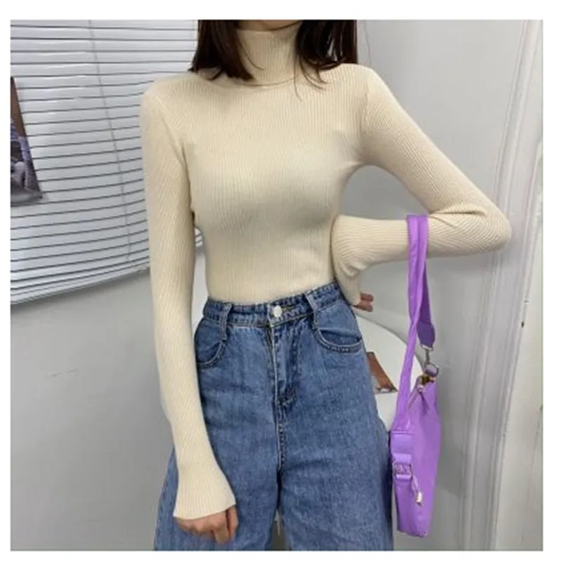 Women Turtleneck Sweaters Slim Pullover Women Basic Tops Casual Soft Knit Sweater Soft Warm Jumper