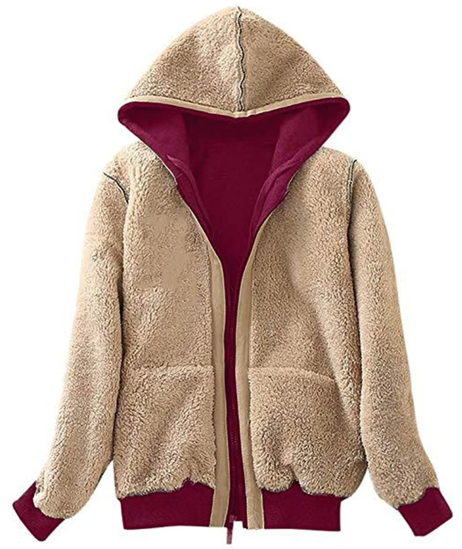 Women's Sherpa Lined Fleece Zip-Up Hoodie-ZPK006050