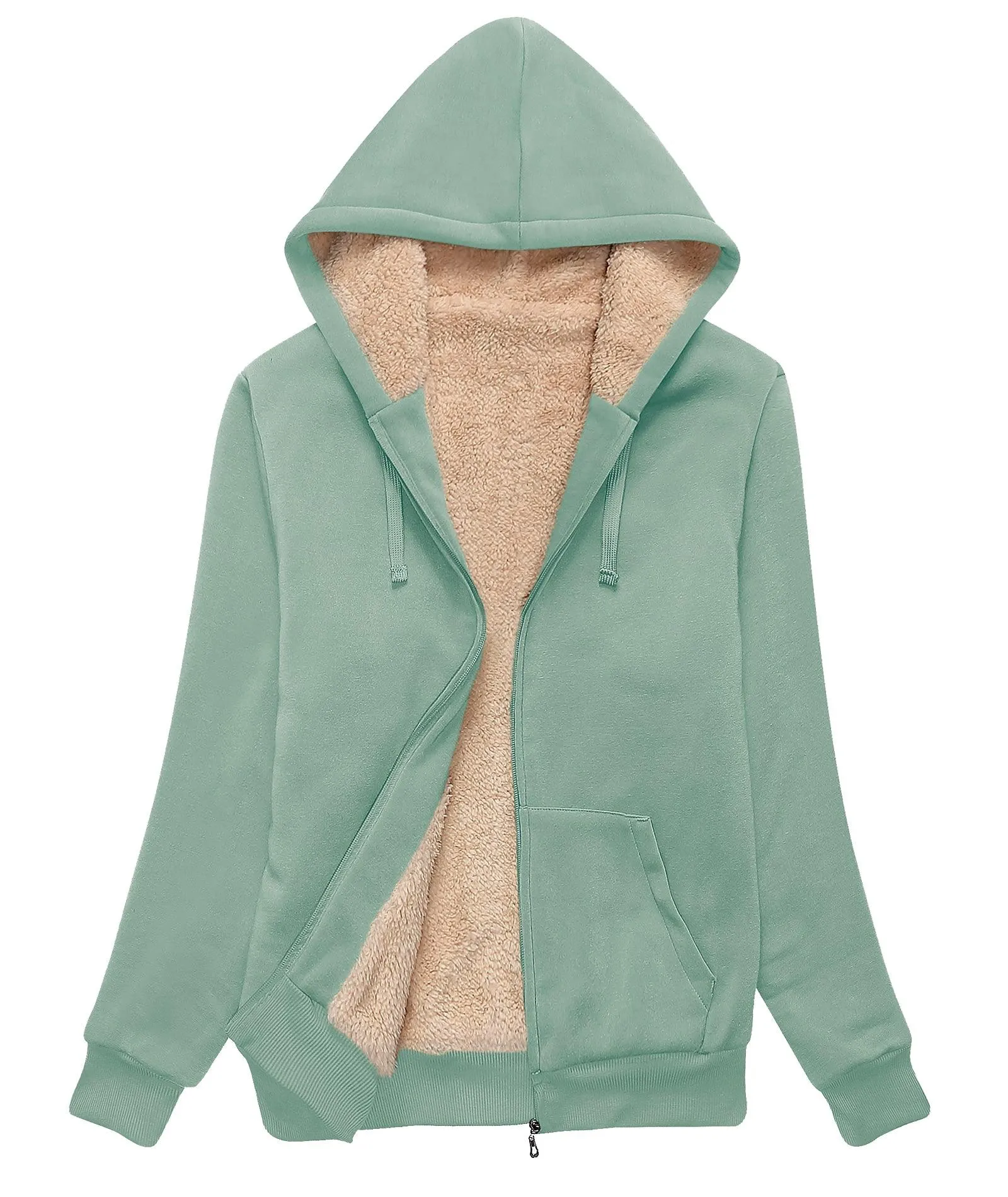 Women's Sherpa Lined Fleece Zip-Up Hoodie-ZPK006050