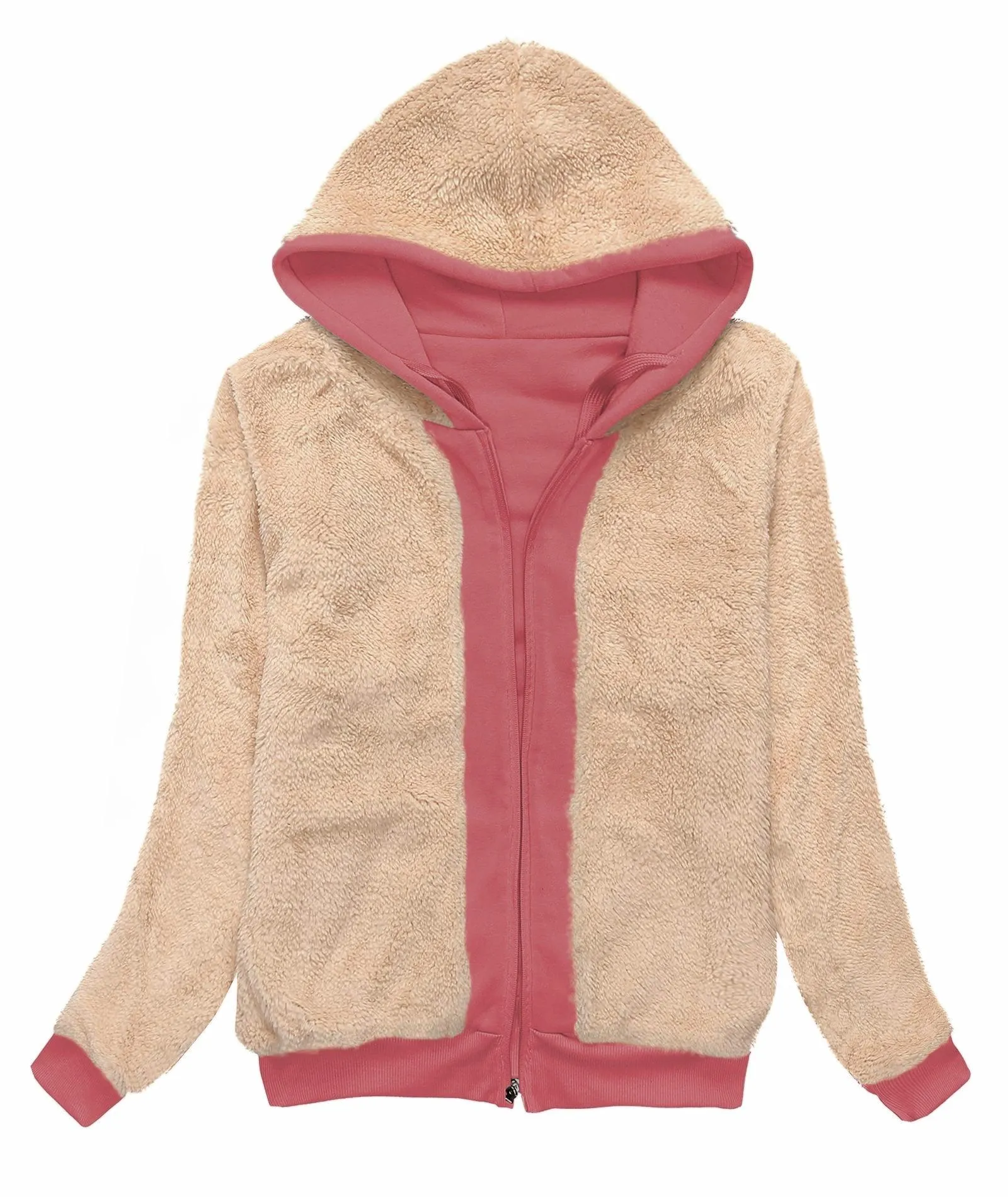 Women's Sherpa Lined Fleece Zip-Up Hoodie-ZPK006050