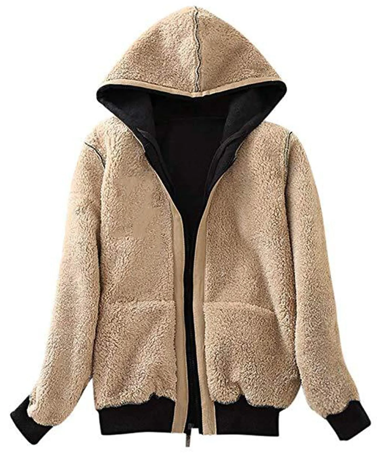 Women's Sherpa Lined Fleece Zip-Up Hoodie-ZPK006050