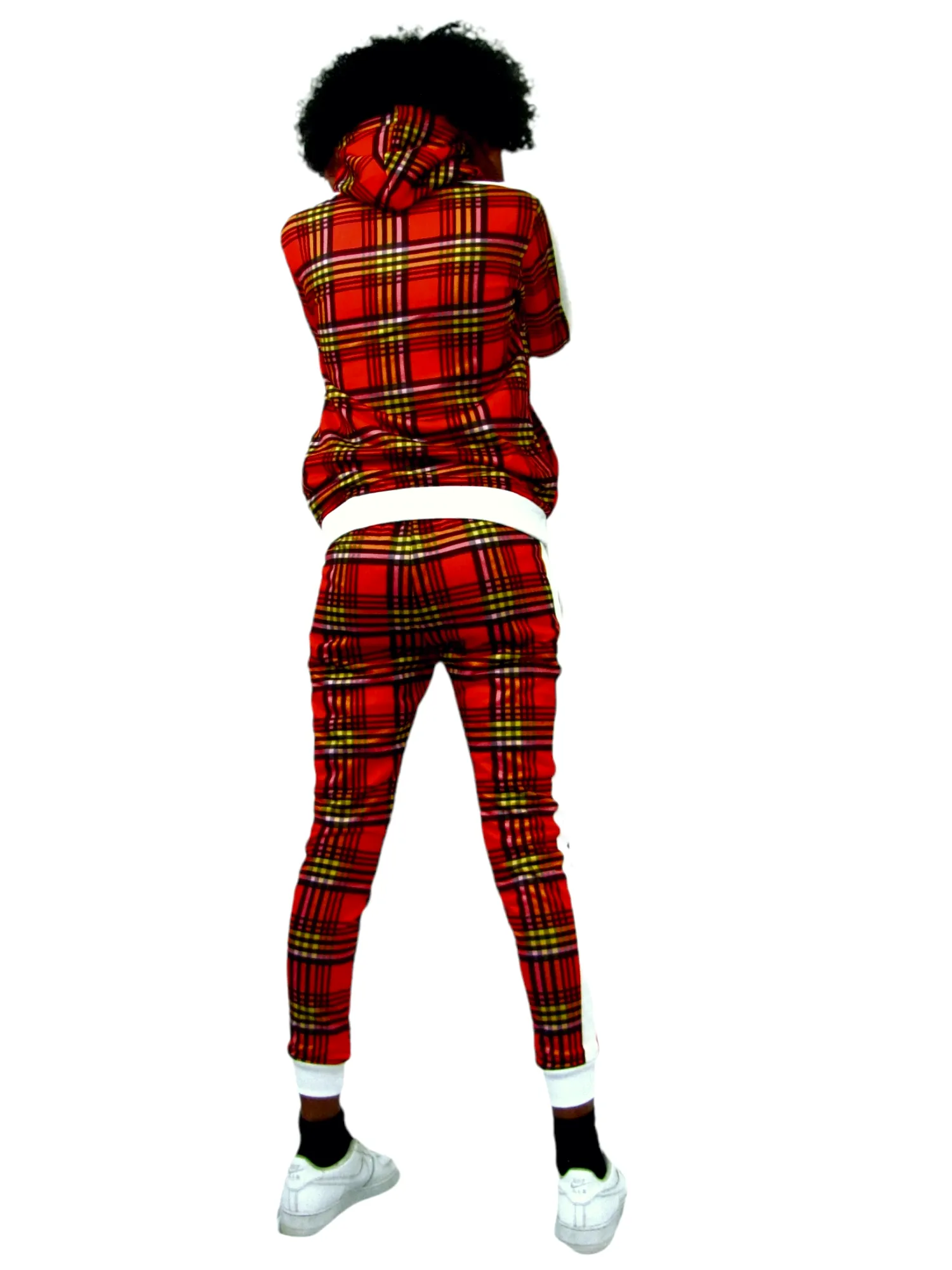 Women’s Slim-Fit Red Stripe Tracksuit Set – Bold & Comfortable Two-Piece Outfit